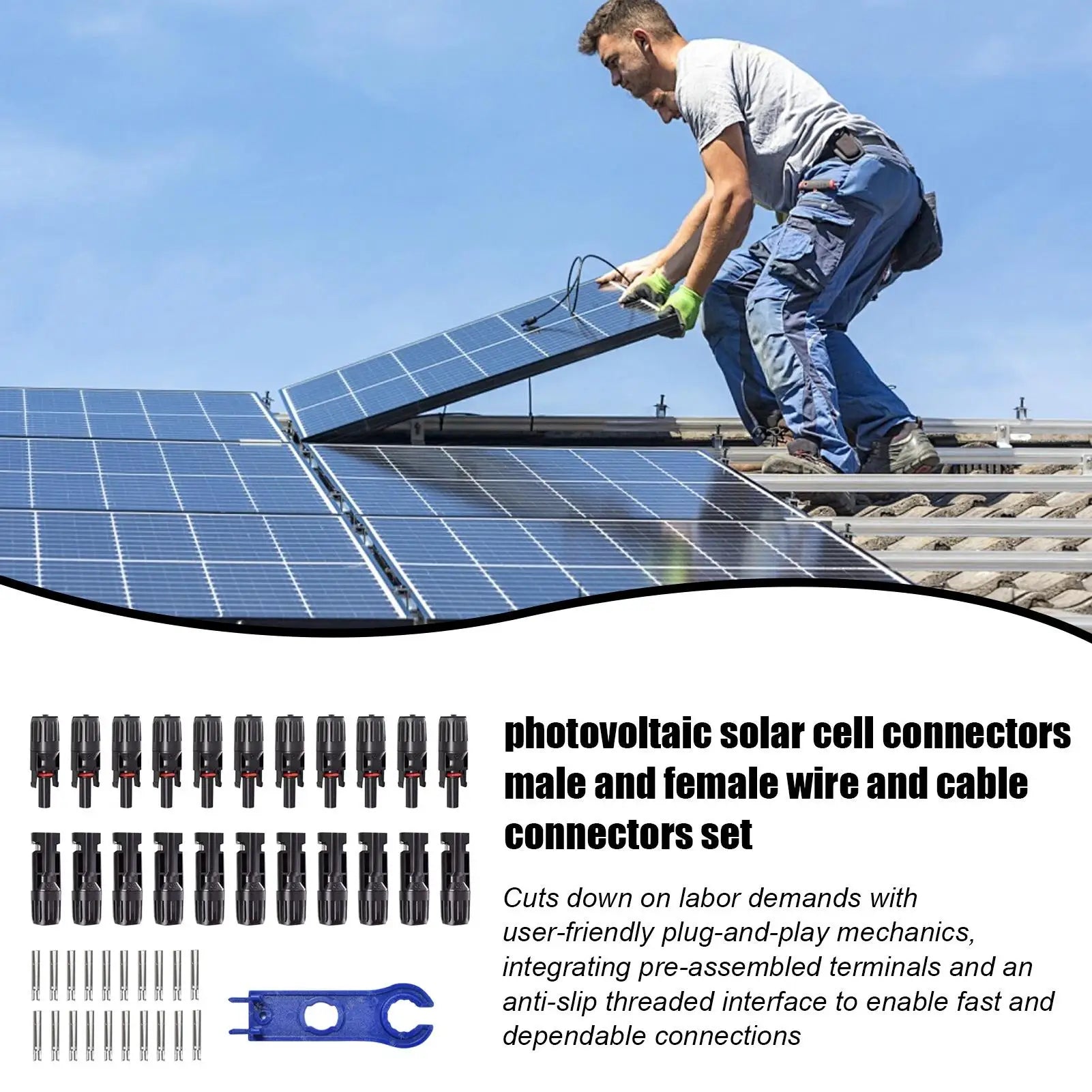 Solar Connectors 10-pair Solar Cable Connectors Mc4 High-Efficiency Waterproof Male Female Wire Crimping Tools for Home Ground Zpaxo