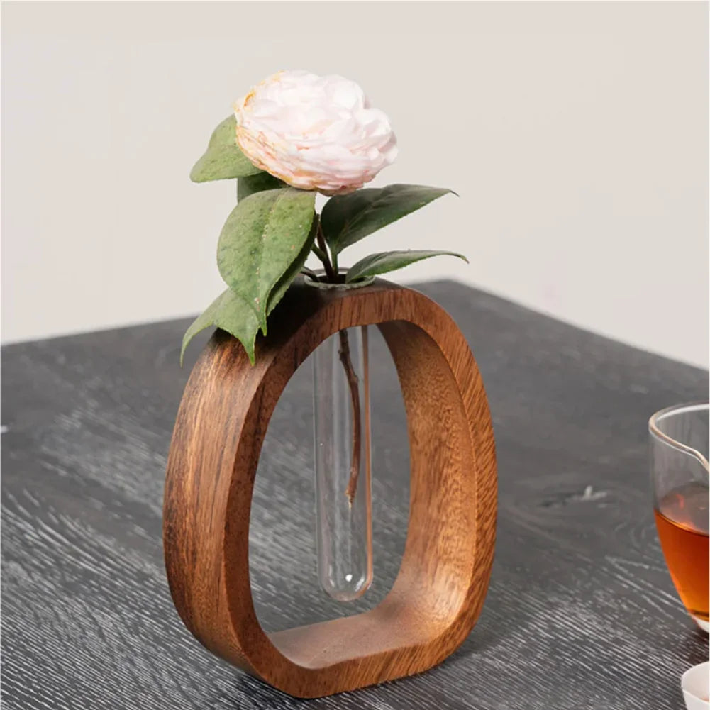 Solid Wood Flower Utensil Creative Flower Arrangement Simple Glass Plant Flower Insert Mini Water-grown Vase Zpaxo