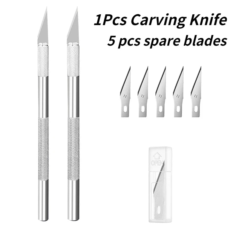 Non-Slip Metal Carving Scalpel Knife Tool Kit Paper Cutter Engraving Craft Knives 5 pcs Blades Mobile Phone PCB Repair Hand Tool Zpaxo