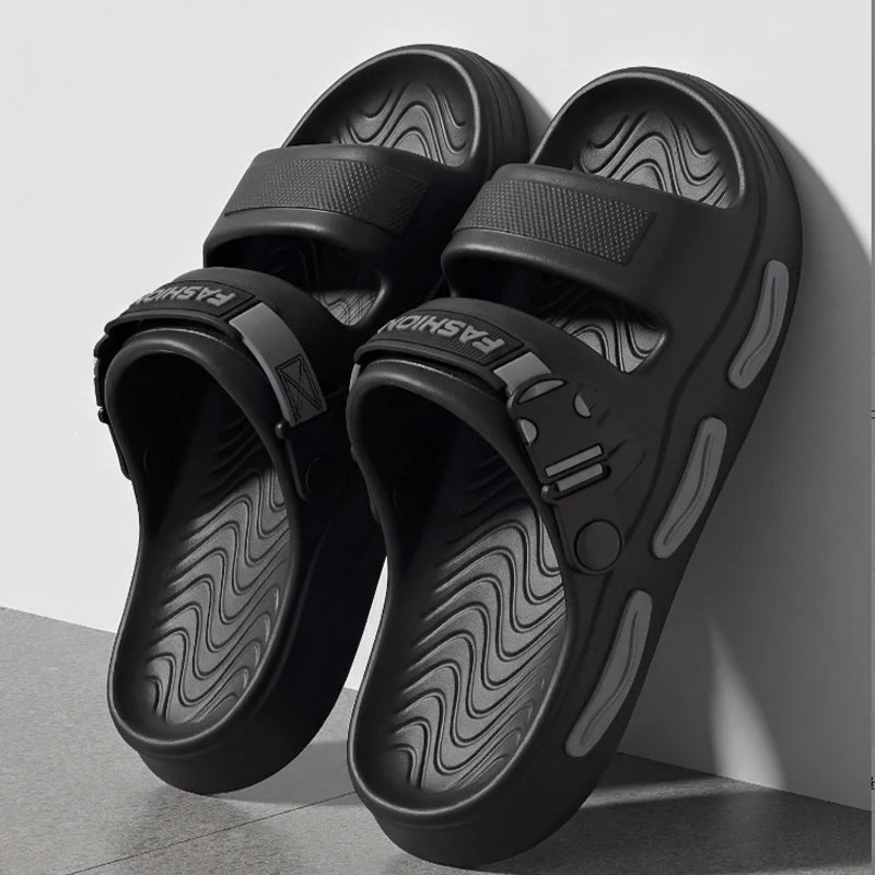 Summer Men's Slippers Thick-soled Non-slip Breathable Open Toed