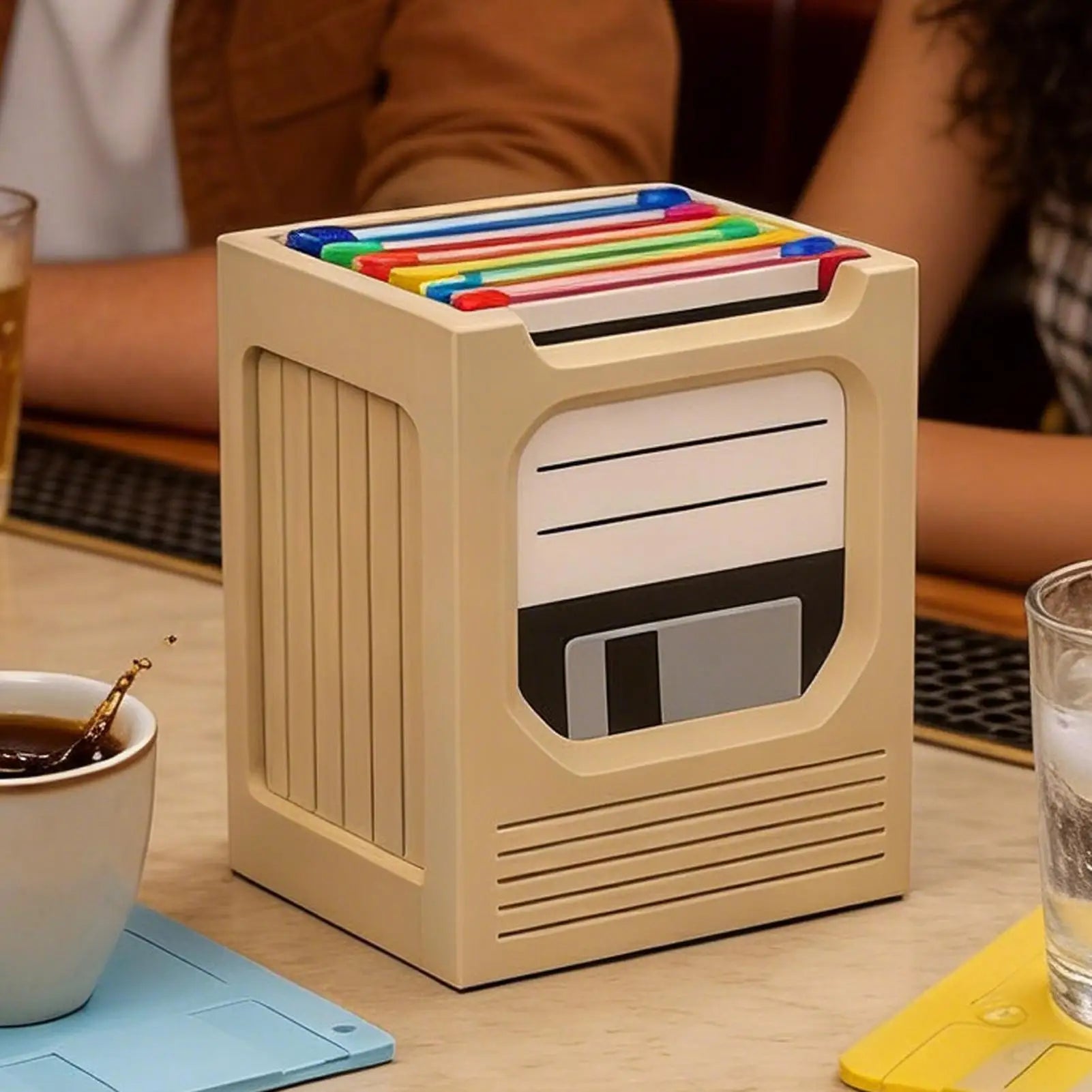 Retro Tech Coaster Holder Set Retro Aesthetic Storage Rack Drink Coasters Set for Computer Desk Office Home Bedroom Dorm Zpaxo