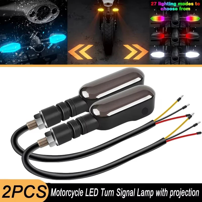 Motorcycle LED Turn Signal Lights – RGB Ground Projection 27 Modes Motorcycle Turn Signals Zpaxo