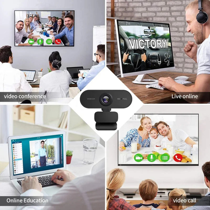 Black Network Webcam USB Camera Full HD 1080p 360 Rotation Microphone Zpaxo