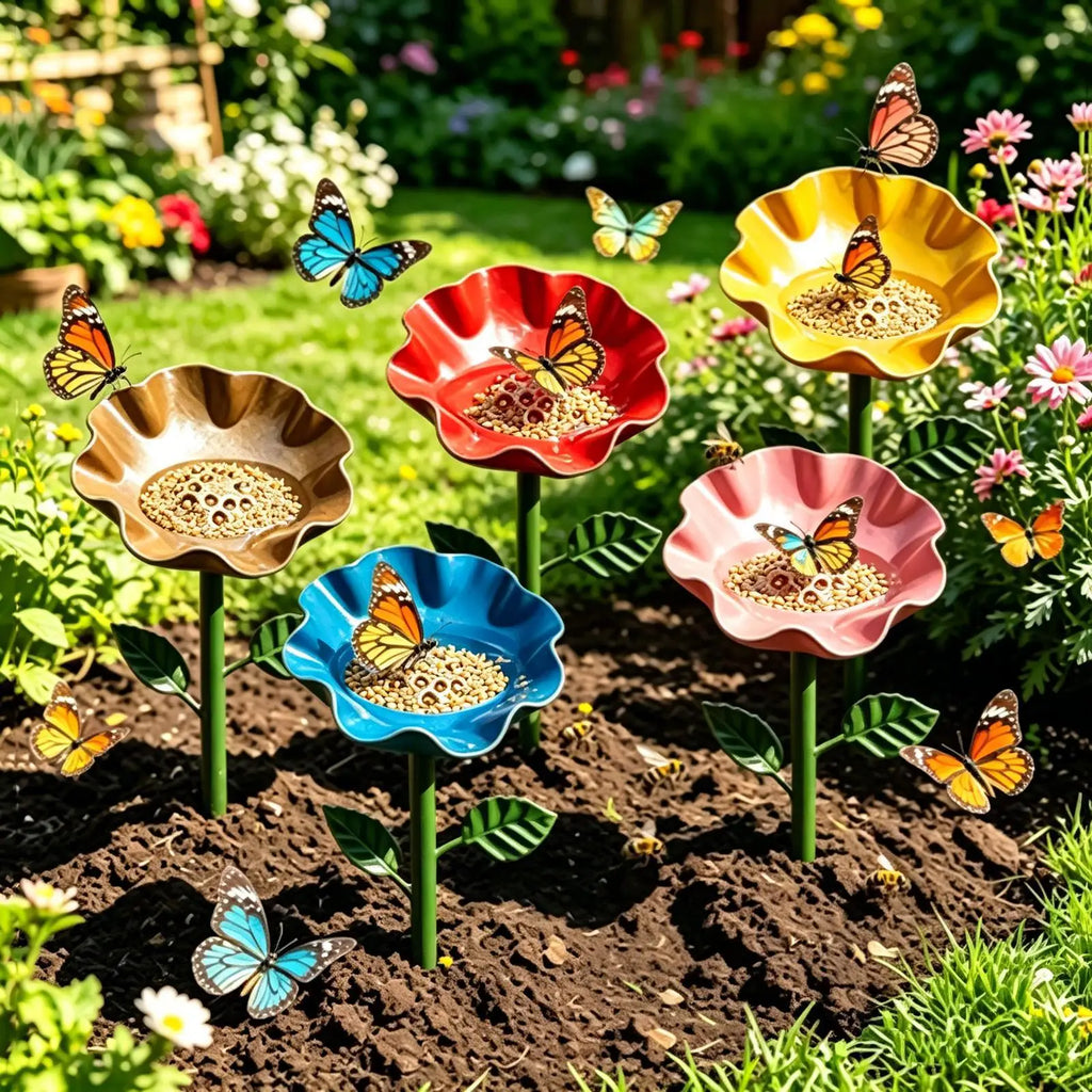 Bee Watering Station For Garden 5 Pieces Decorative Flower Shaped Metal Spike Bee Watering Stations Butterfly Cups For Outdoor Zpaxo