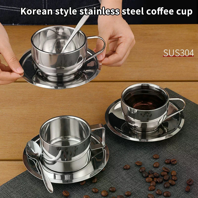 Vintage Stainless Steel Coffee Mug Cups Delicate Coffee Cup And Saucer Set Flower Tea Mug Home Coffeeware Espresso Cups Zpaxo