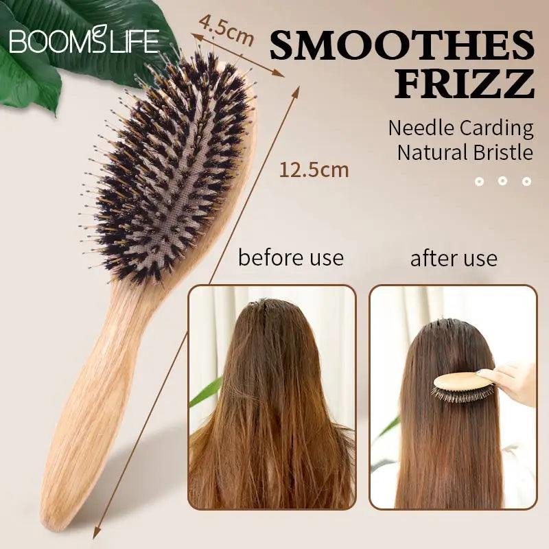 Custom Name Soft Boar Bristle Hair Brush Women Detangling Hairbrush Oak Wood Massage Comb for Wet and Dry Hair Barber Combs Zpaxo