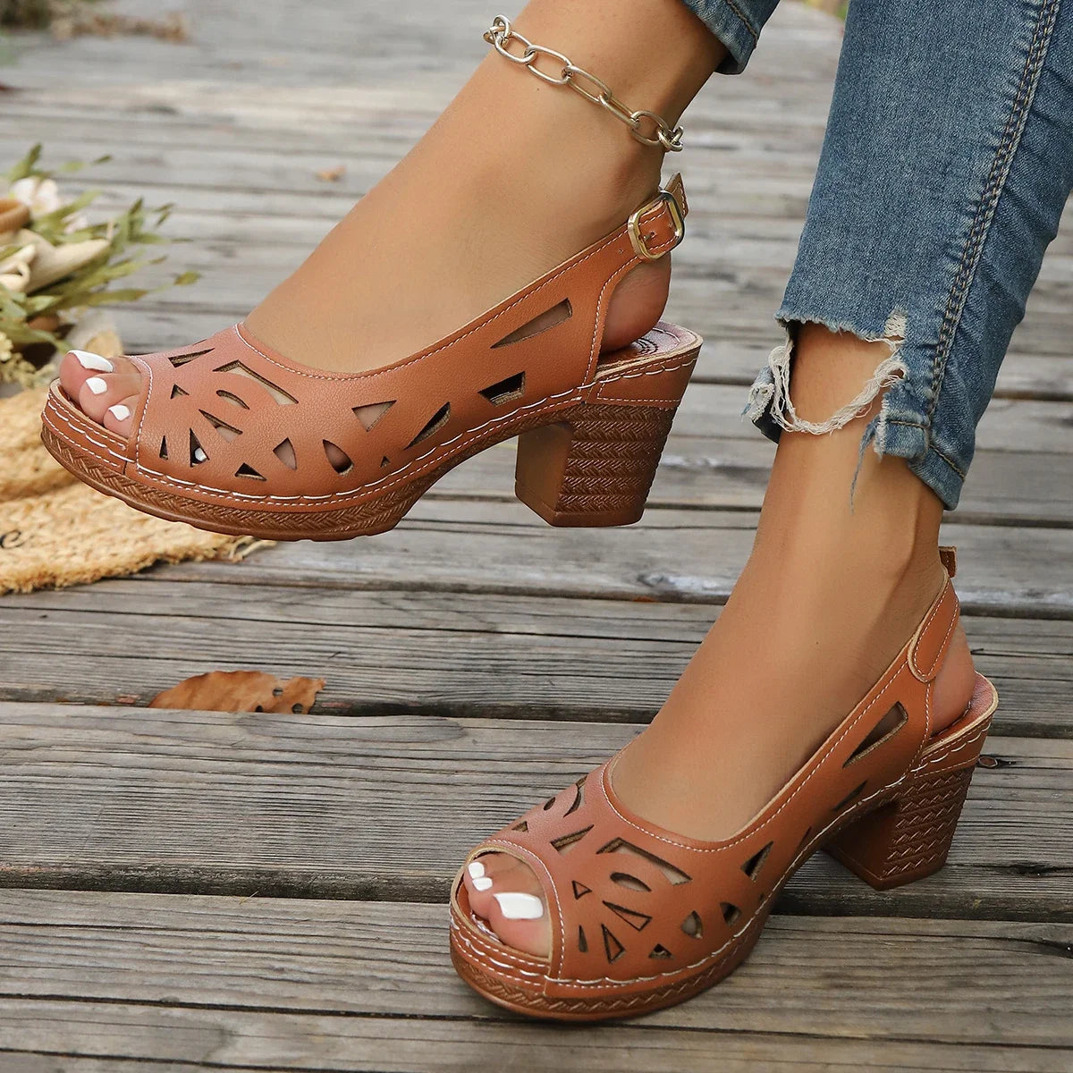 Women High Heel Sandals Summer New High Heels Sandals Retro Leather Shoes Ladies Fashion Casual Platform Shoes Sandalias Mujer Zpaxo