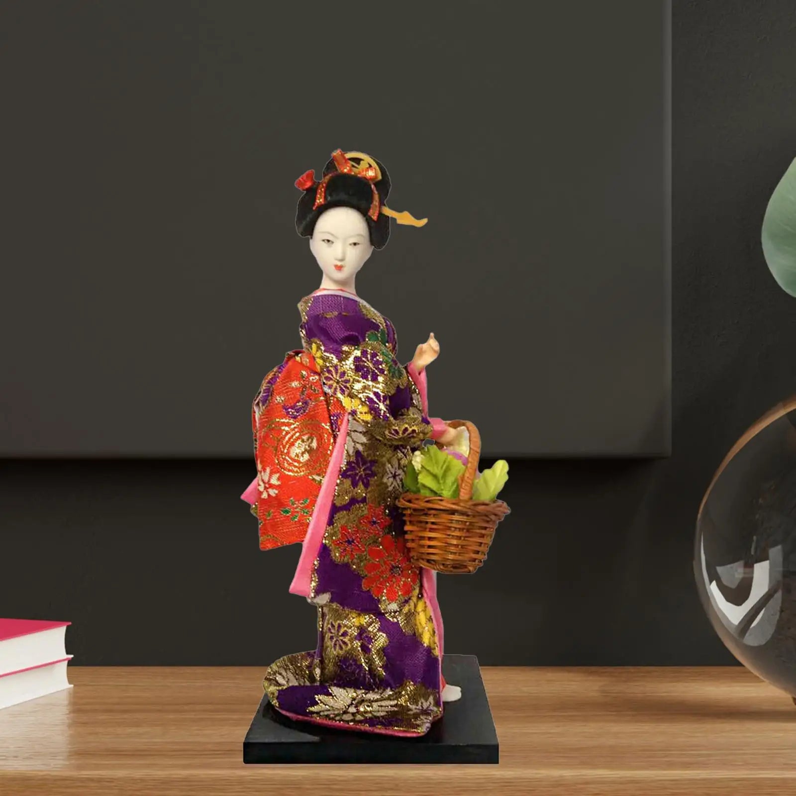 Japanese Geisha 9" Free Standing Oriental Ancient Kabuki Girl Statue Kimono Dolls Ornament for Shelf Table Home Office Decor Zpaxo Style F