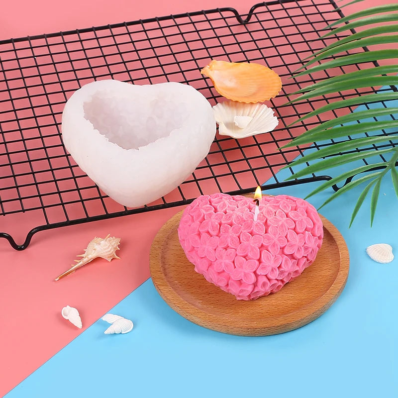 3D Heart Silicone Candle Mold for Valentine's Day Knitting Heart Flower Aromatherapy Soap Plaster Craft Gift Chocolate Cake Mold Zpaxo