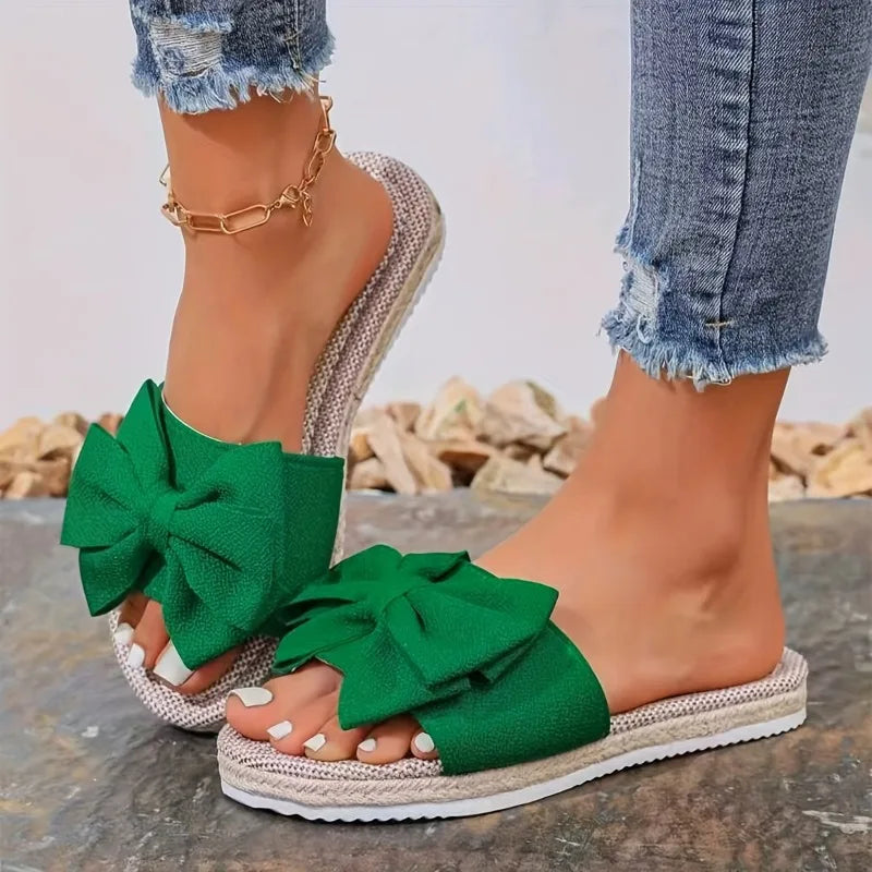Women Slippers 2025 Bow Anti Slip Sandals Wear-resistant Soft Sole Zpaxo green 43
