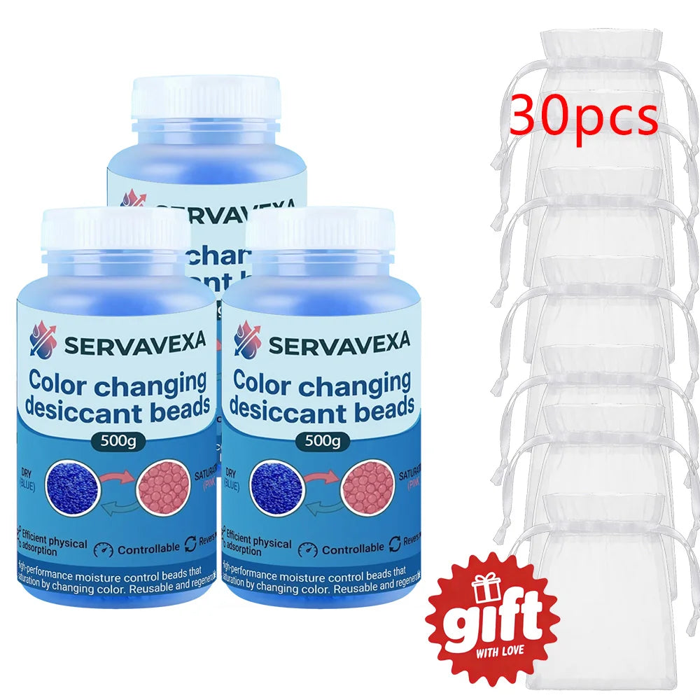 300g Indicating Silica Gel Beads Color-Changing Desiccant Moisture Absorber Reusable Dehumidifier with 5 Free Gift Bags Zpaxo Blue 18OZ---3PCS