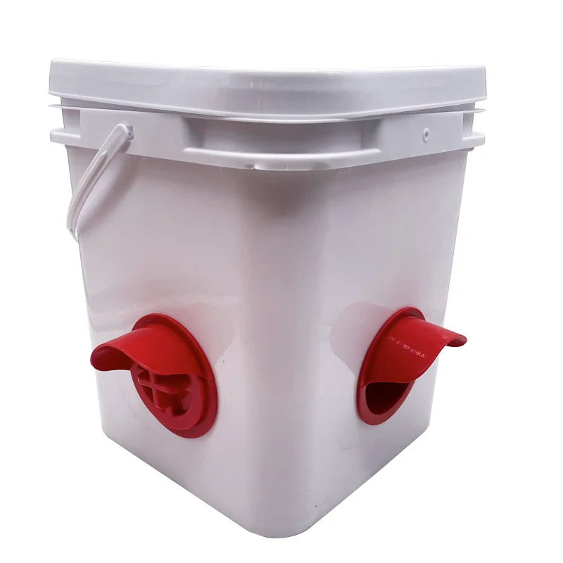White Chicken Duck Goose Bucket Feeder Waterer 8 Auto-fill Cup 4 Port