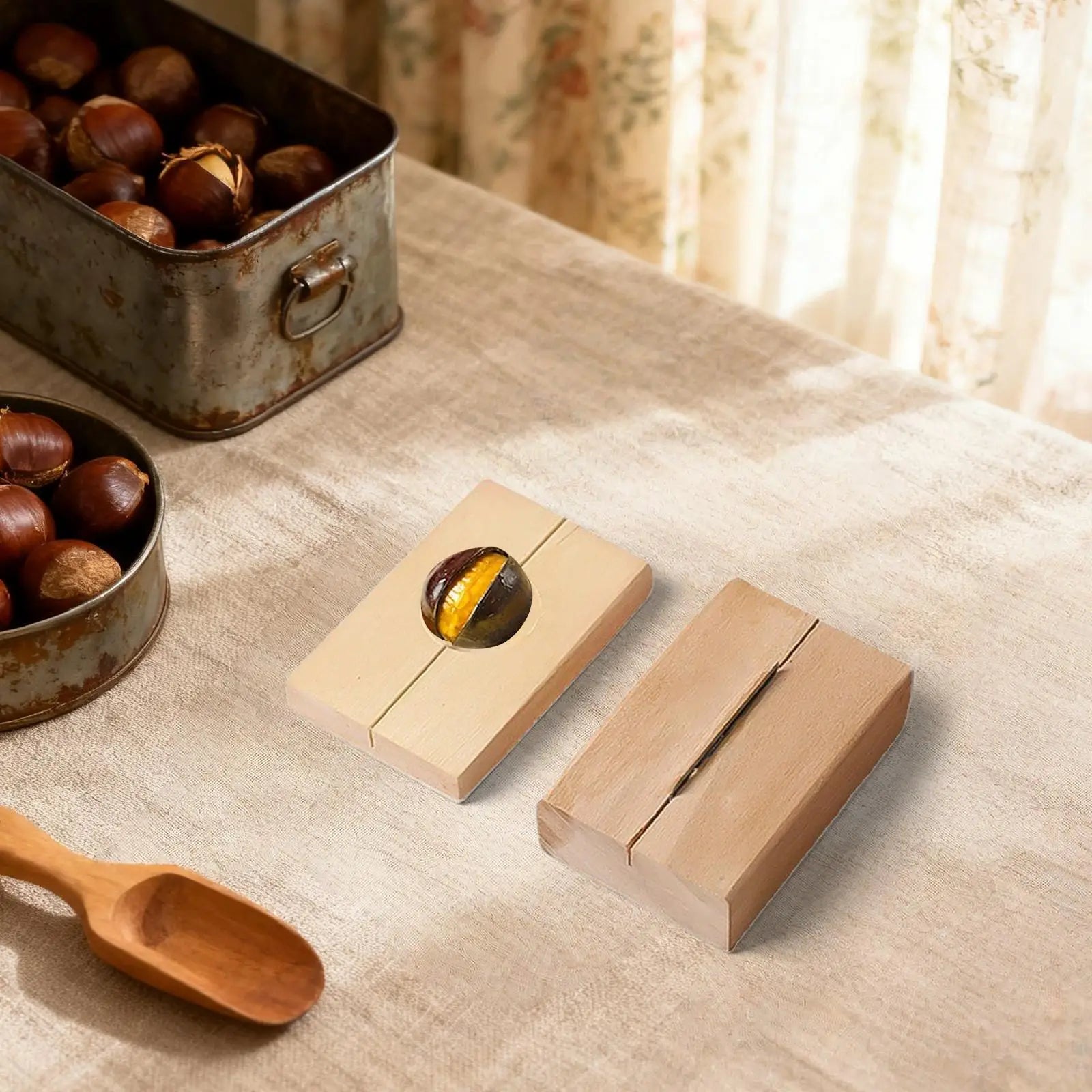 Nut Cracker Tool Manual Wooden Sheller Chestnut Walnut Opening