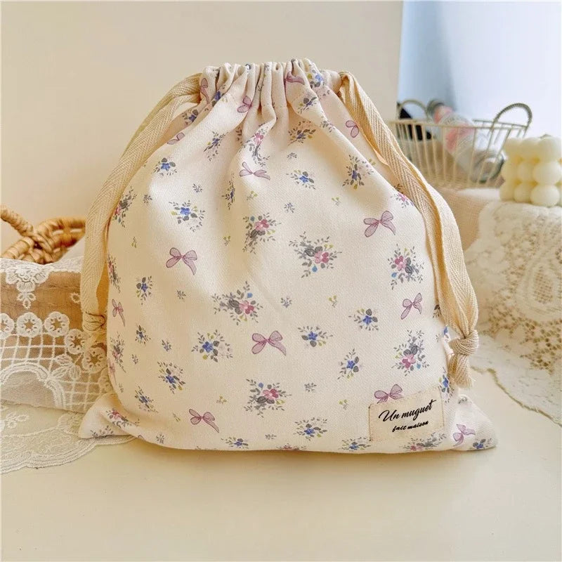 Hot Embroidery Bow Drawstring Bag, Multi-purpose Storage Box, Portable Travel and Home Dust Bag, Mom and Diaper Bag YUZI Zpaxo floral bow one size