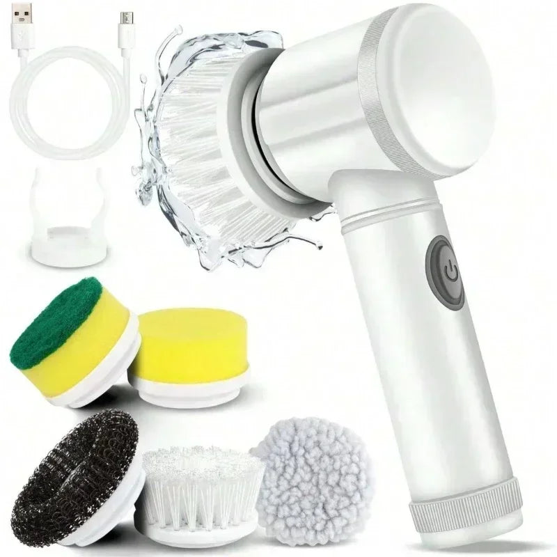 Power Scrubber 5 Replaceable Brush Heads Electric Spin Bathroom