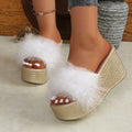 Women Sandals Outdoor Faux Fur Furry Fashion Luxury Platform Fluffy Zpaxo WHITE 38
