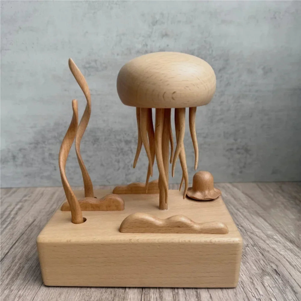 Mechanical Wooden Jellyfish Desktop Ornament | Stress Relief Decor Kinetic Wood Sculpture Zpaxo