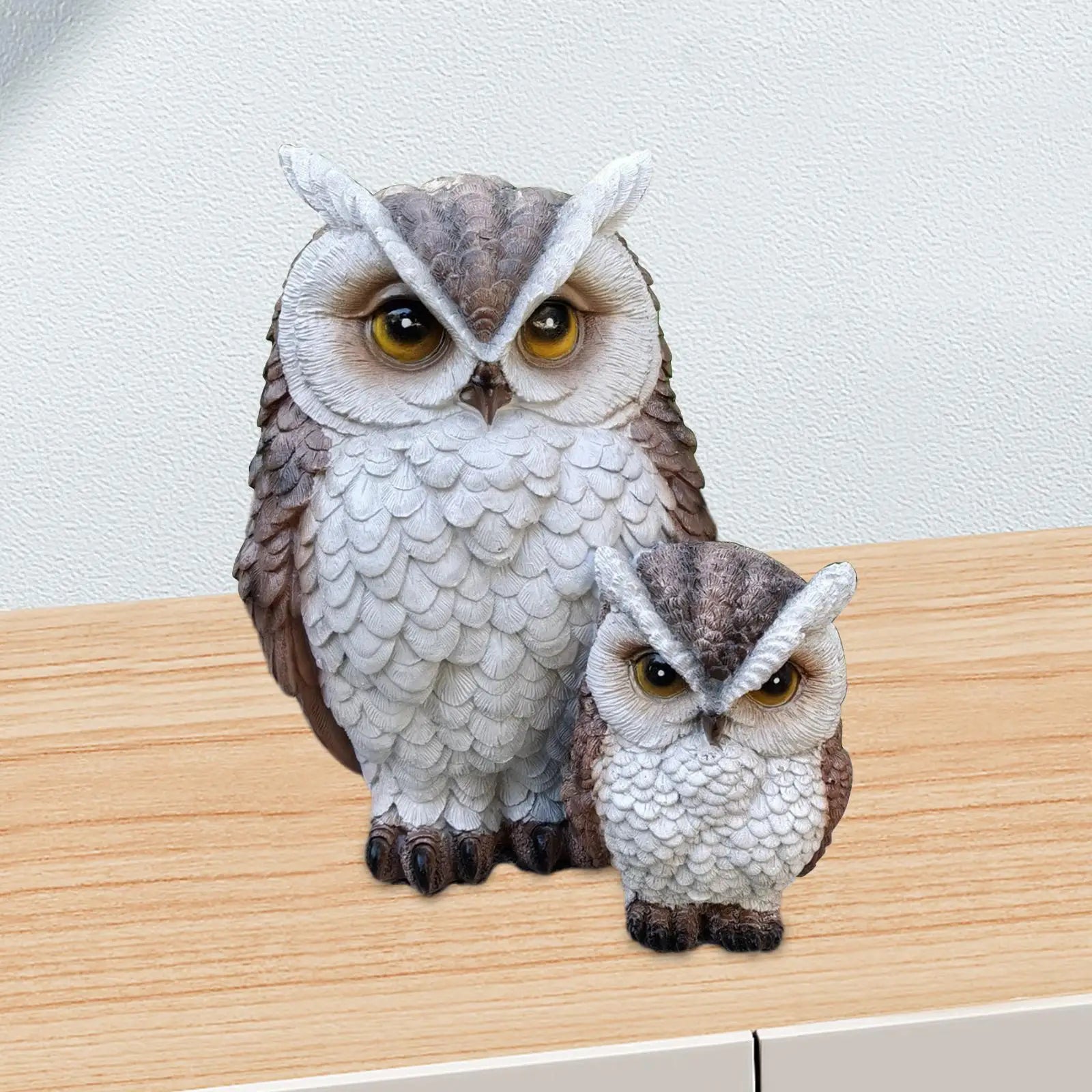 Resin Owl Statue – Mother & Child Bird Sculpture Garden Decor Resin Bird Figurine Zpaxo Brown