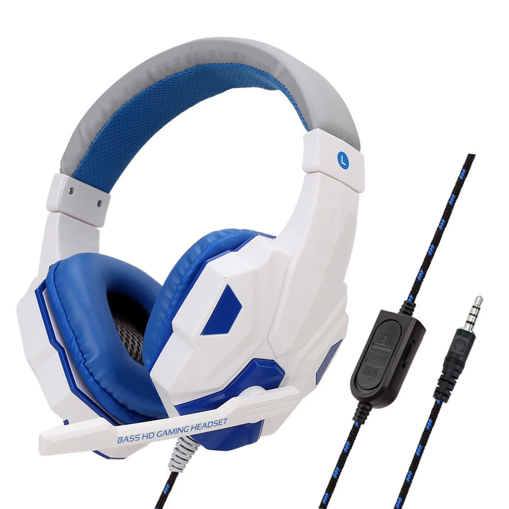 Headphones 3.5mm Wired Gaming Headset Earphones Music For Computer With Mic Headset Stereo Virtual Surround Bass LED Light Gamer Zpaxo White