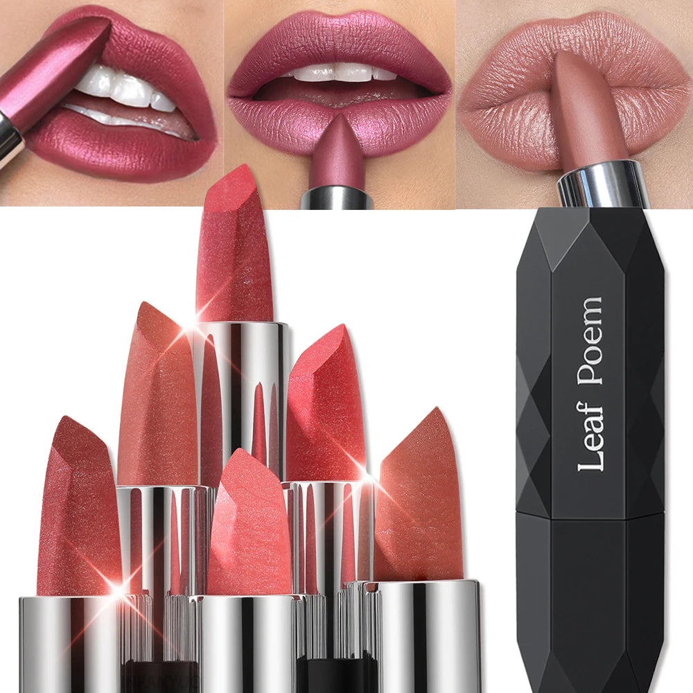Pearlescent Lipstick Long-lasting Waterproof Pink Rosey Metallic Zpaxo