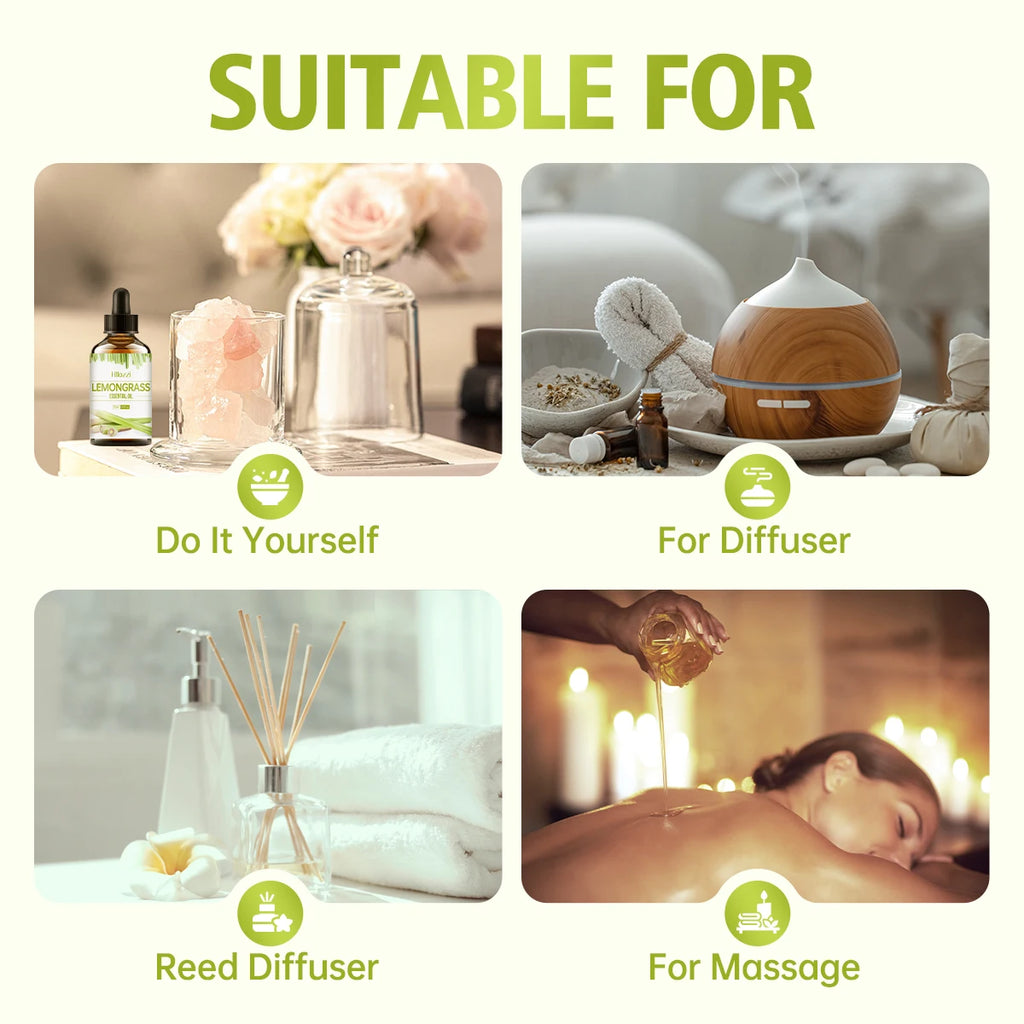 Lemongrass essential oil is suitable for various uses, fresh scent, humidifiers, candles, burners, aromatherapy Zpaxo