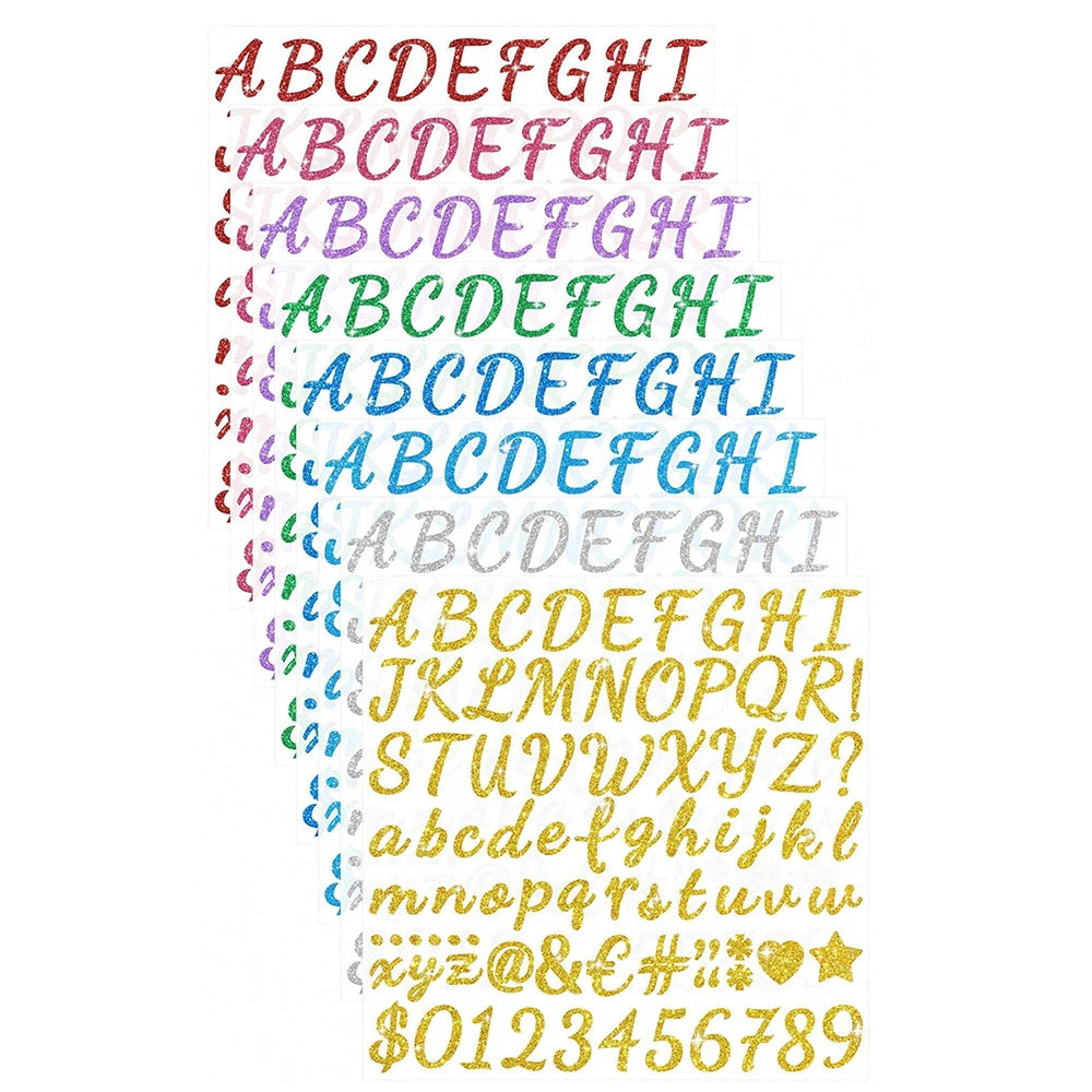 8Sheets Glitter Letter Stickers Self-Adhesive Glitter Alphabet Number Labels Stickers for Scrapbook Water Bottles Crafts Decor Zpaxo Colorful-qM320
