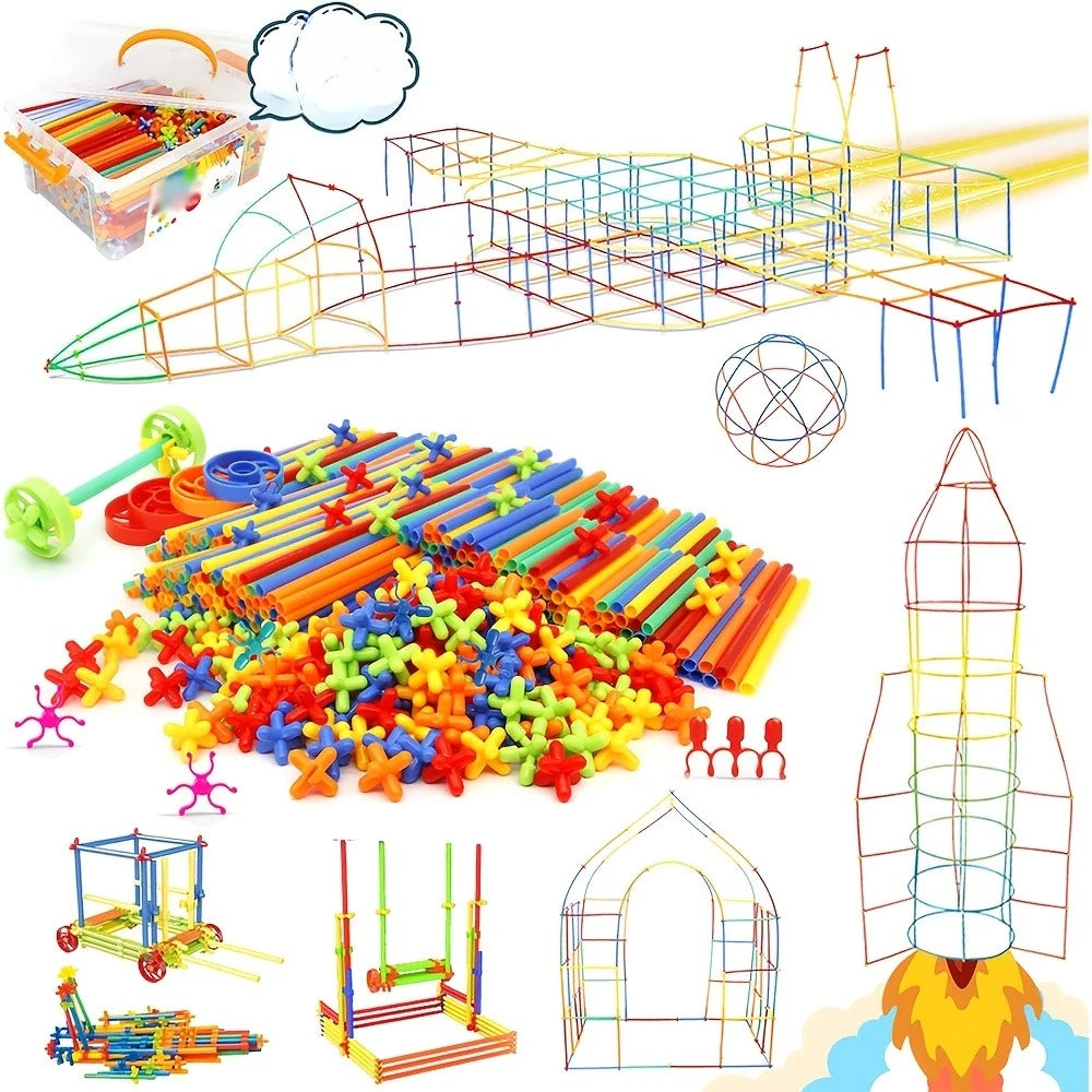 Building Toys Made Straw Interlocking Plastic Engineering Blocks