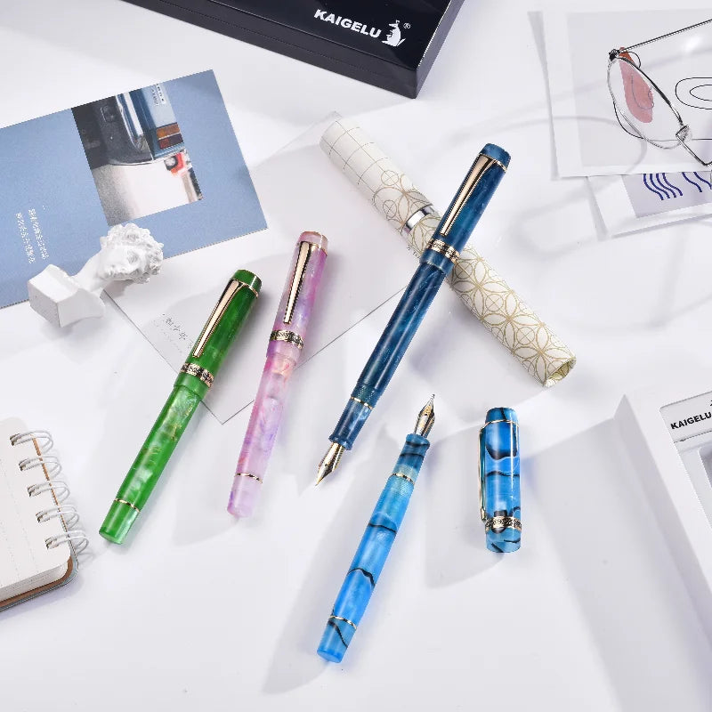 Kaigelu 316 Acrylic Fountain Pen Polished Nib Blue Brown White Marble Amber Pattern Ink Pen Writing Gift Student Office Business Zpaxo