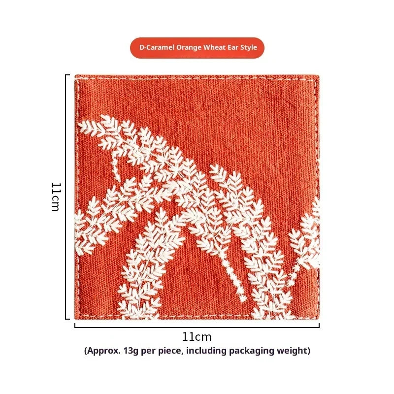 Cotton Hemp Embroidery Cup Mat – Thick Insulated Tea Coaster Tea Table Coaster Zpaxo Caramel Spices 11 11cm
