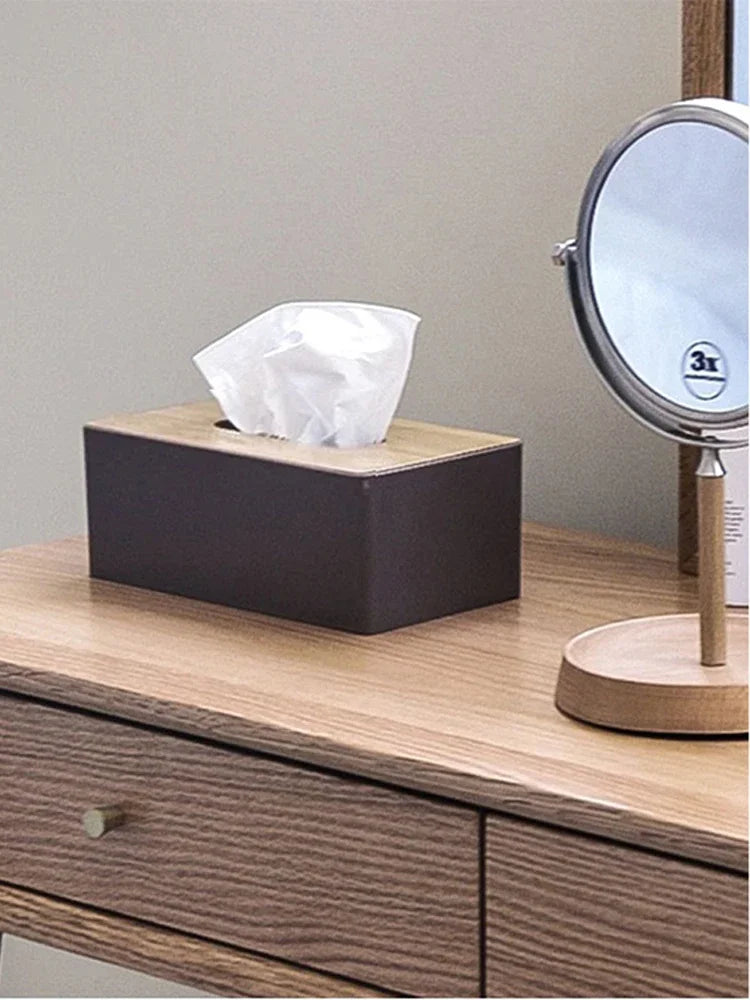 Bamboo Tissue Box Holder Napkin Organizer Countertop Table Ideal