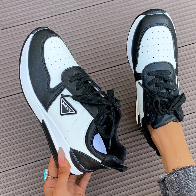 Women's Casual Breathable Lace-up Design Sneakers Spring Autumn Zpaxo black 37