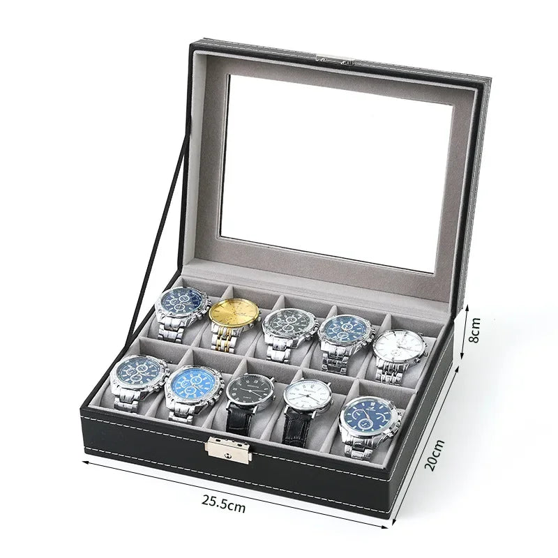 PU Leather Watch Box Organizer – 2 to 12 Grid Display Case Watch Display Box Zpaxo 10 slots gray