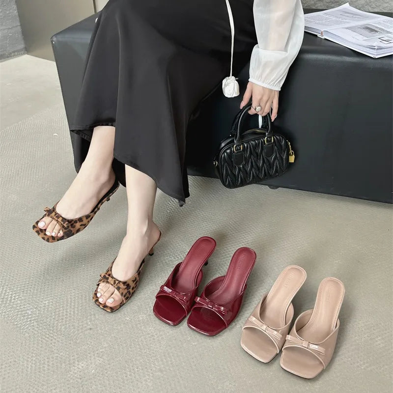 2025 Summer New Style Outwear Bow High Heel Slippers Women's French Sandals Zpaxo