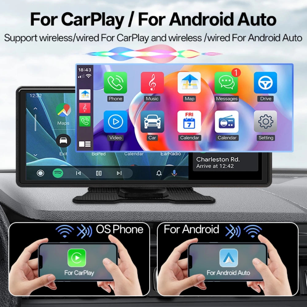 Hippcron Car IPS Display Screen Wireless Carplay Android Auto