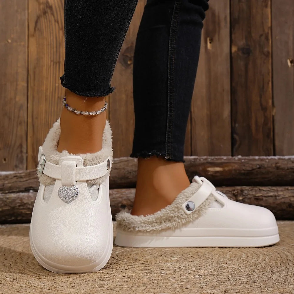 Winter Warm Fluffy Clogs Slippers Women Eva Waterproof Non Slip Home