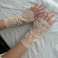 Embroidered Lace Detachable Fake Sleeves Hollow Out Mesh Lace Fake Sleeves Cuff Sun Protection Elastic Wrist Cuffs Cosplay Party Zpaxo Beige