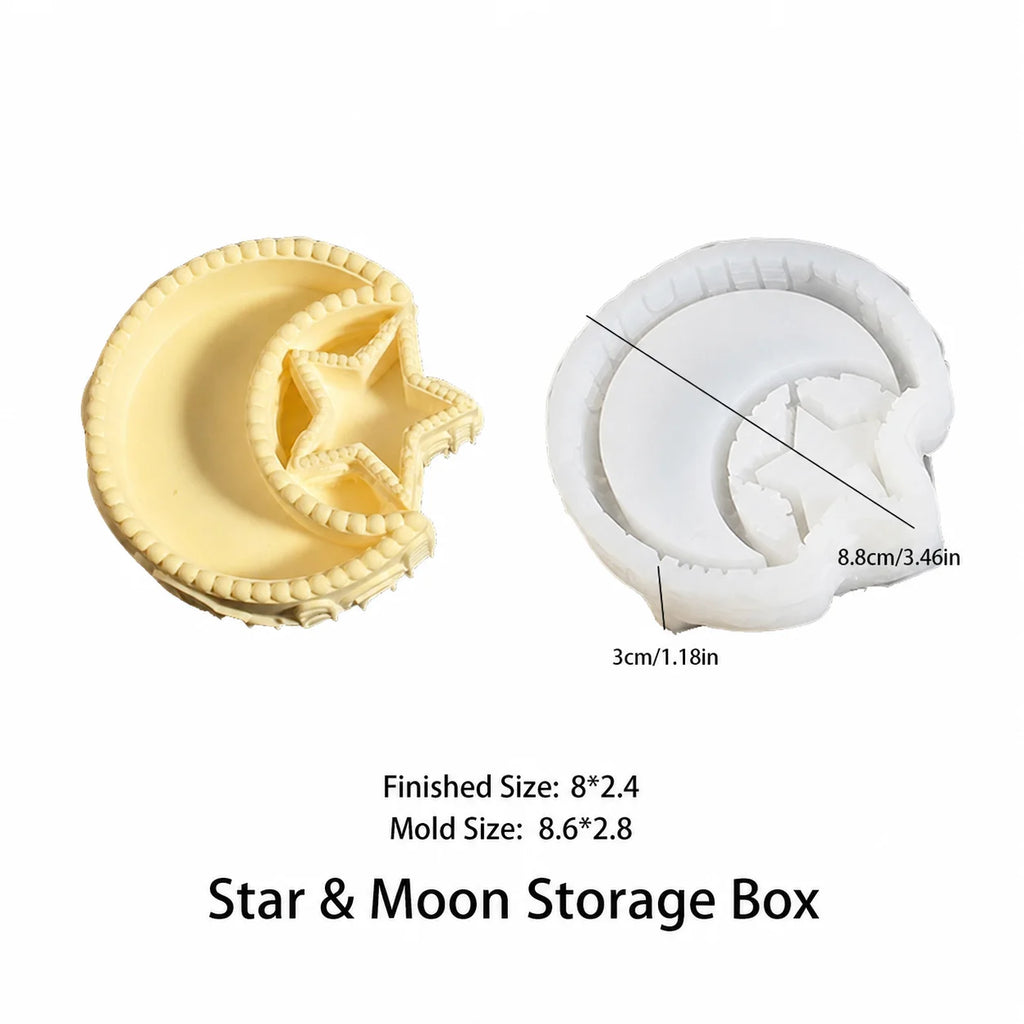 Silicone Star & Moon DIY Mold – Candle Holder & Gypsum Tray Silicone Craft Mold Zpaxo Beige White moon