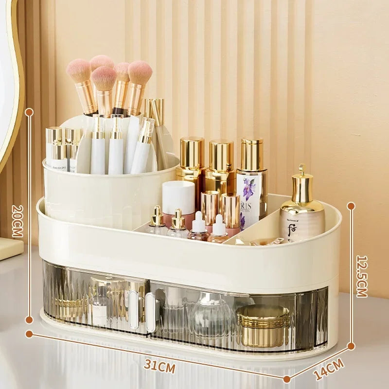 Rotatable Makeup and Cosmetics Organizer Desk Organizer Box Bathroom Storage Jewelry Nail Polish Makeup Sundries Drawer Storage Zpaxo Cream 2 layers