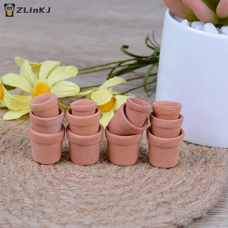 ▶12Pcs Miniature Flower Pots Handmade Red Clay For 1/12 Scale Dollhouse Garden Decorative Items for Home Zpaxo
