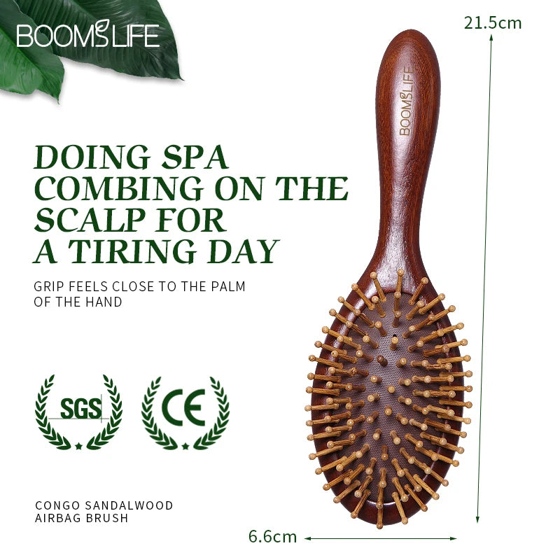 Sandalwood Hair Brush Women Styling Massage Scalp Wide Wood Teeth with Round Dot Hairbrush Anti-static Comb for Hair Beauty Tool Zpaxo