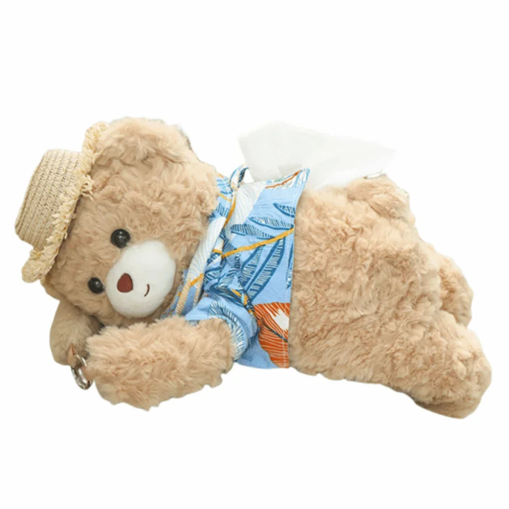Cartoon Plush Bear Vehicle Tissue Bag Soft Creative Car Hanger Doll Zpaxo Straw Hat Bear