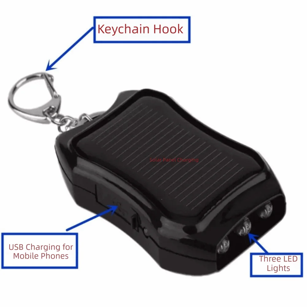 3 LED Light Solar Keychain Universal USB Output Mini Lights Emergency Zpaxo