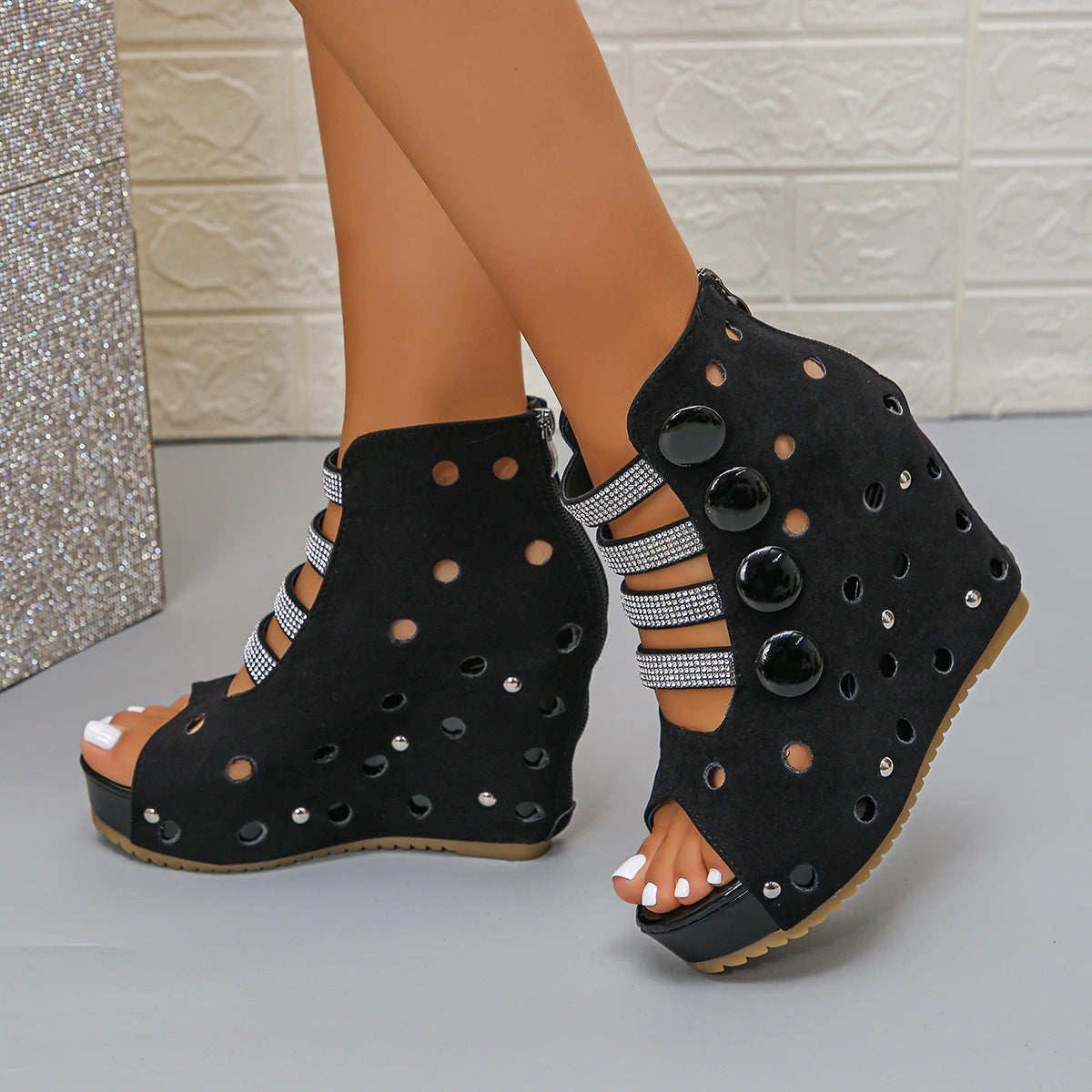 2025 New Women Sandals Comfortable Hollow Roman Sandals Elegant Low Heel Shoes for Women Fashion Wedges Shoes Zapatos De Mujer Zpaxo