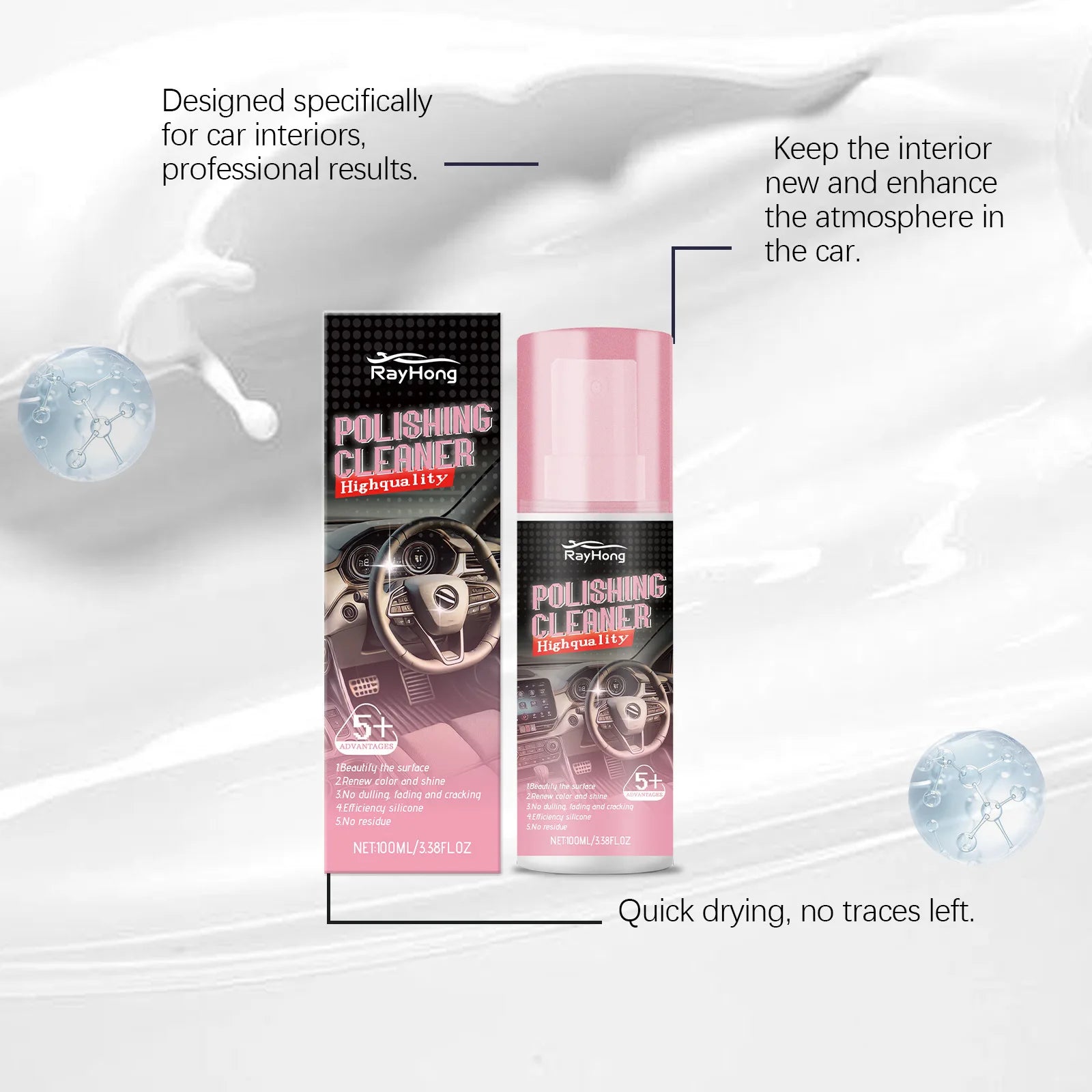 Car Interior Polishing Agent Versatile Interior Cleaning Stubborn Dirt Stain Grease Dust Polish Leather High Gloss Polish Agent Zpaxo