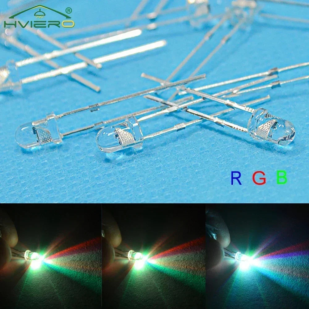 10-Pack 3mm RGB Flash LED Bulbs – Rainbow Flashing Diodes