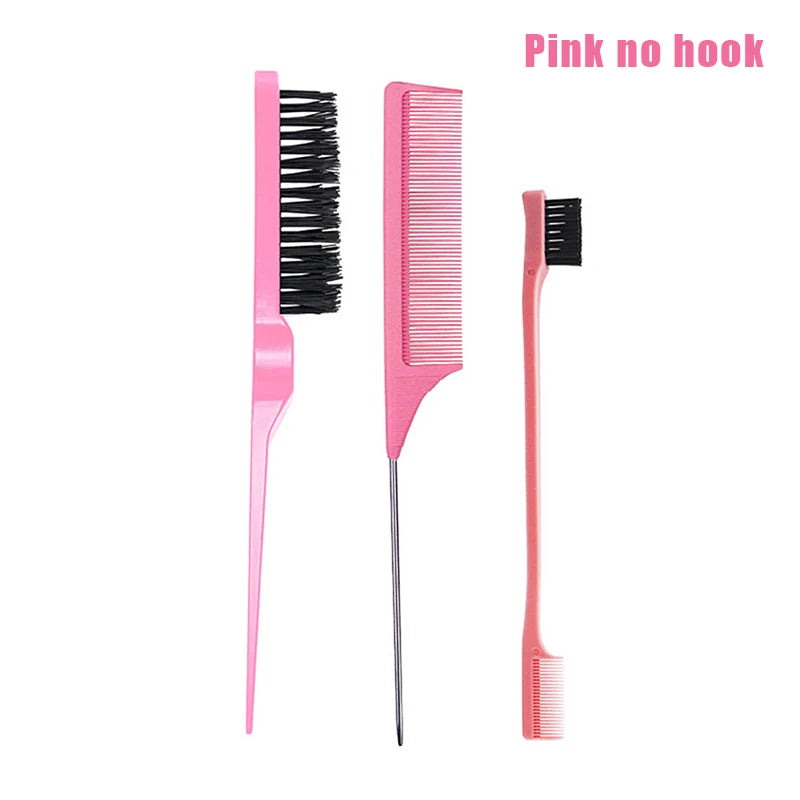 Hair Styling Comb Brush Teasing Edge Rat Tail Curly Straight Wet Dry Zpaxo no hook Pink