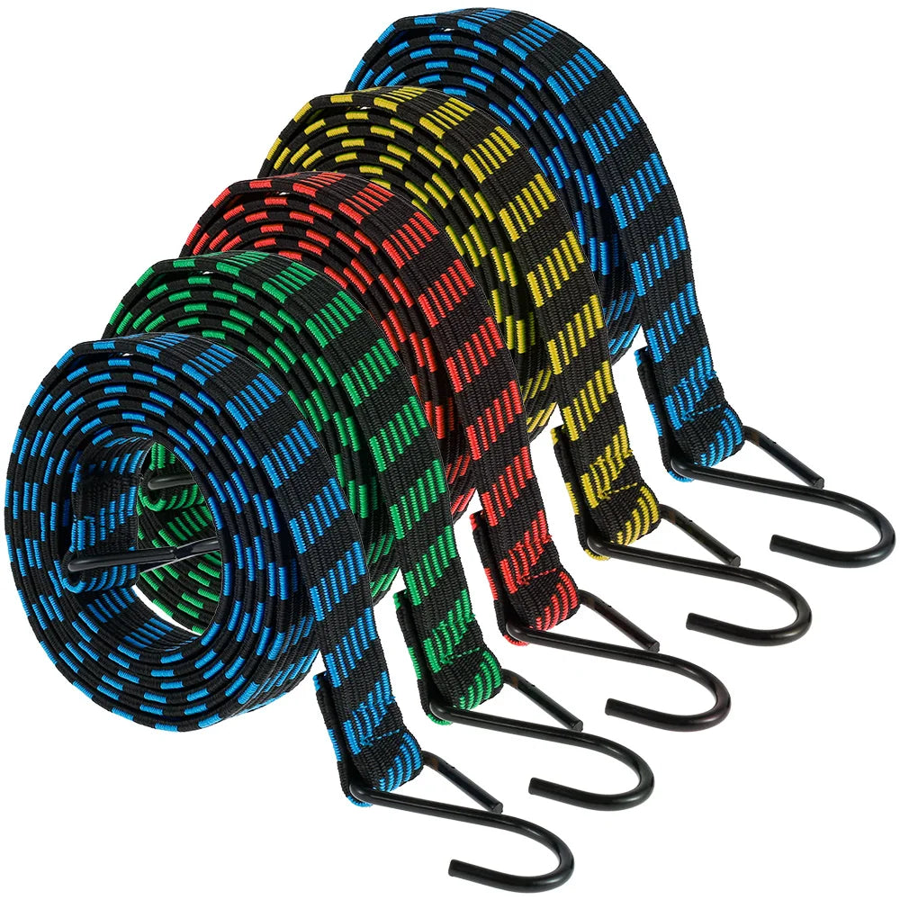 5Pcs Bungee Cords Elastic Bungees Cords with Hooks Heavy Duty Luggage Bungee Straps Anti-slip Flat Elasticity Rope for Zpaxo Mixed color 5PCS