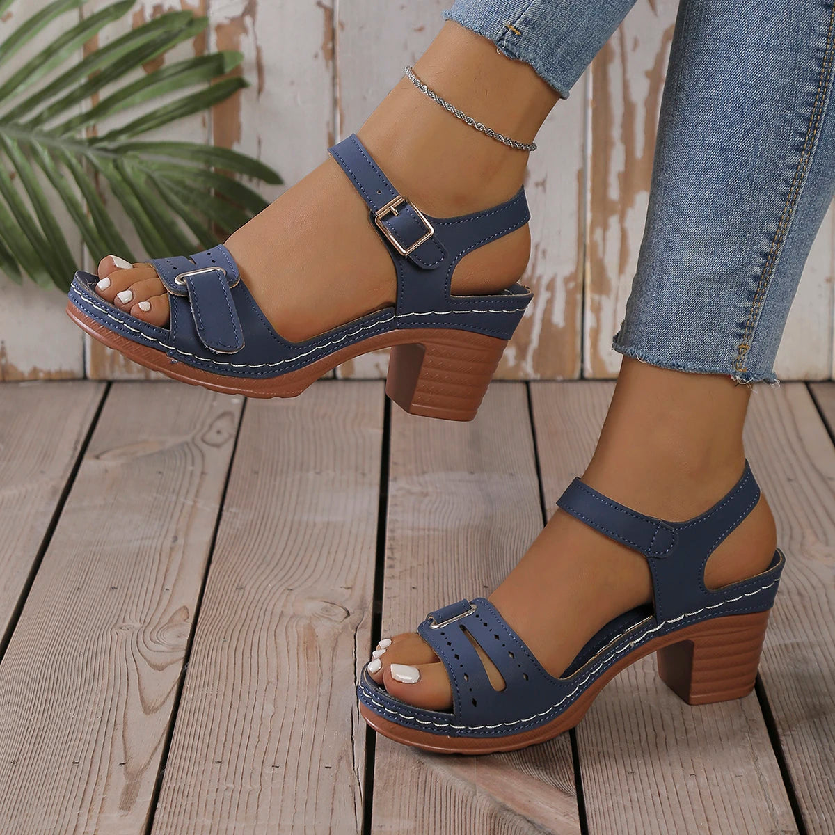 Women Sandals 2026 New Open Toe Fashion Sandals Soft Sexy Wedge Buckle Orthopedic Shoes Female Outdoor Designer Trend Shoes Zpaxo Blue 37