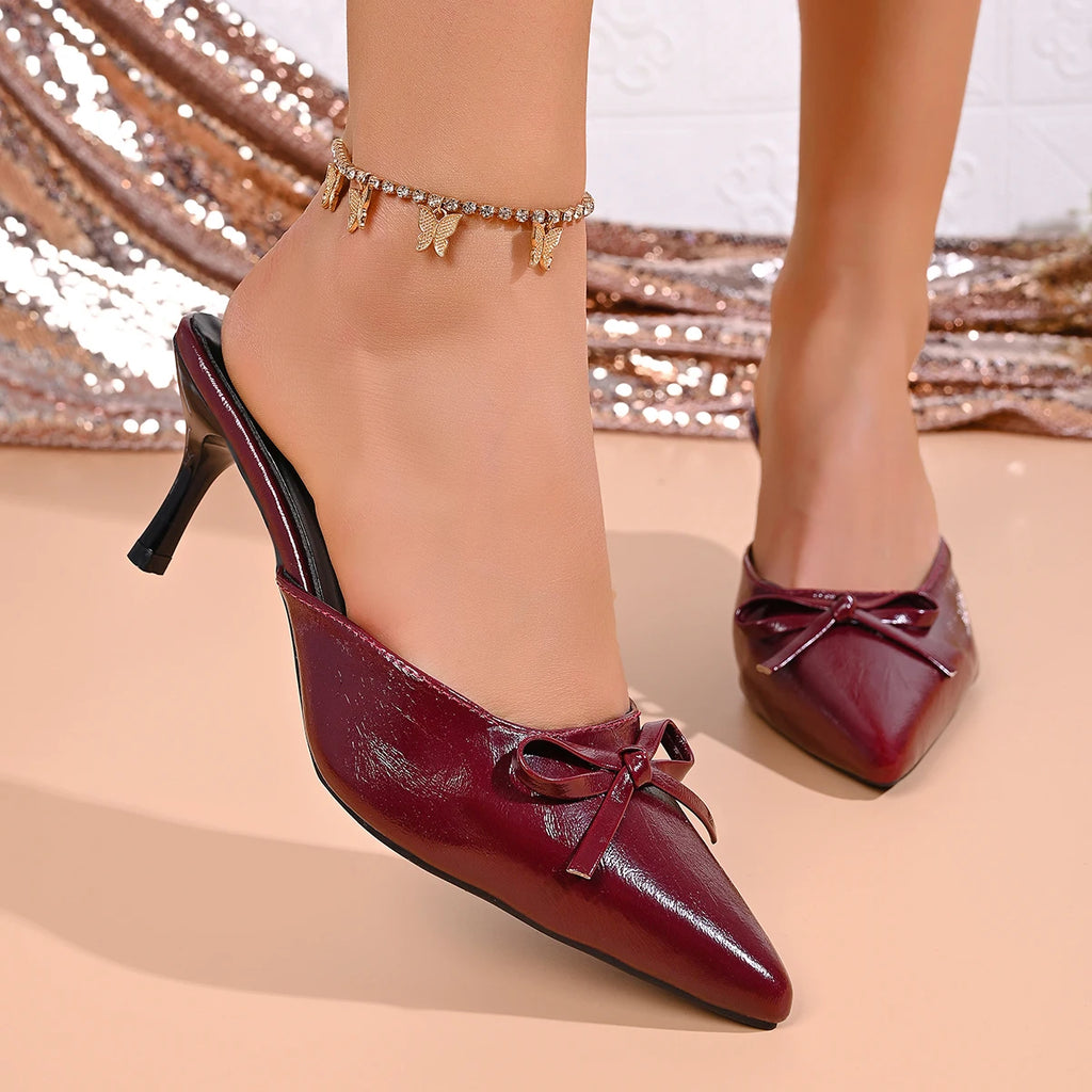 Women Sandals 2026 New Pointed Bow Sandals Ladies Fashion Party High Heels Shoes Designer Casual Brand Slingback Mule Slippers Zpaxo