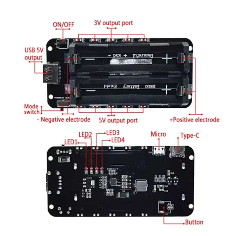 ESP32 1/2/4 18650 lithium battery expansion board V8 mobile power expansion board SMT battery holder Zpaxo